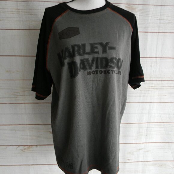 HARLEY DAVIDSON BLACK/GRAY RAGLAN MEN'S LOGO T-SHIRT SZ MEDIUM M - Picture 1 of 5